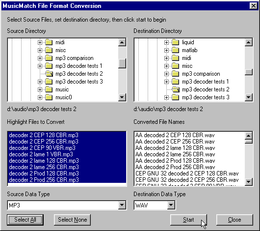 converting mp3s to wavs in Music Match Jukebox