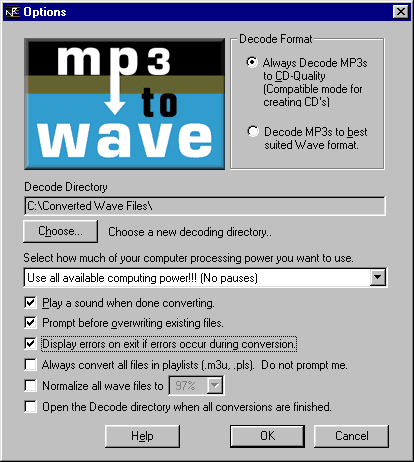 mp3towave options