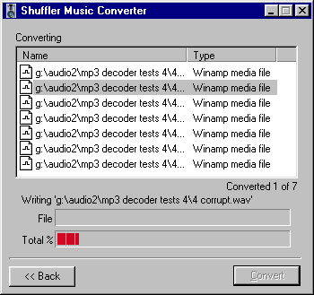 Shuffler Music Convertor converting mp3 files to wav files