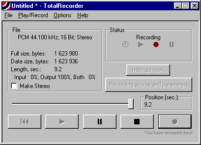 Total Recorder capturing a file playing on Windows Media Player