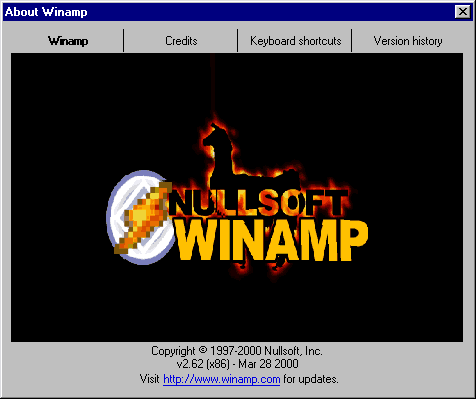 about Winamp version 2.62