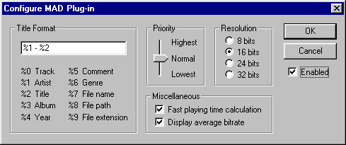 Configuring the Winamp MAD decoder plug-in