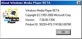 about Windows Media Player version 7 BETA