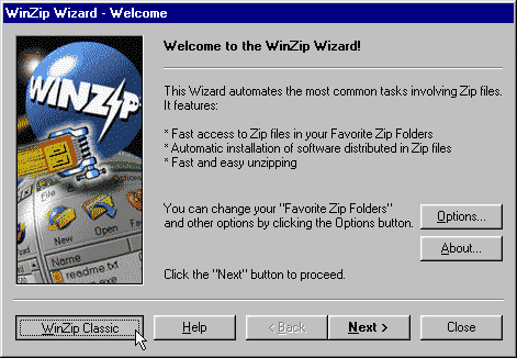 Choose Winzip Classic mode